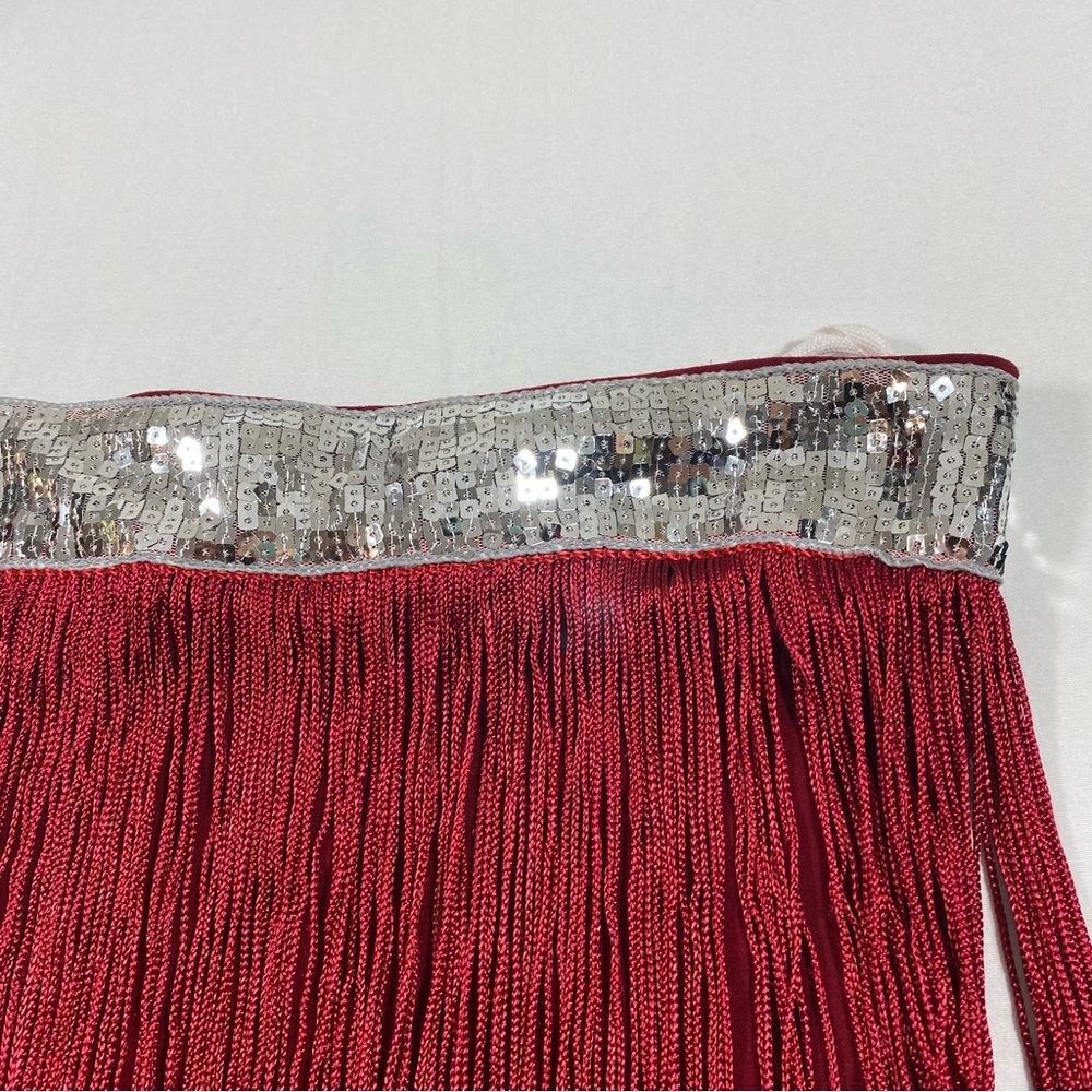 Carolina USA Flapper Tube Top Fringed Red & Silver Sequins. Stretchy Crop Top - Picture 3 of 12